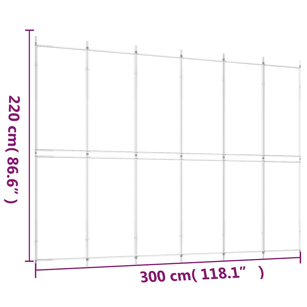 6-tlg. Paravent Weiß 300x220 cm Stoff