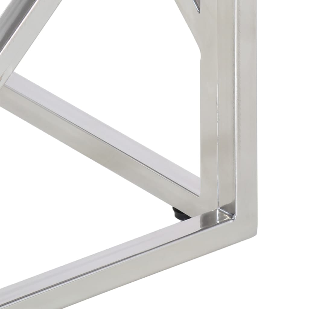 Table basse en acier inoxydable argenté et bois massif de récupération