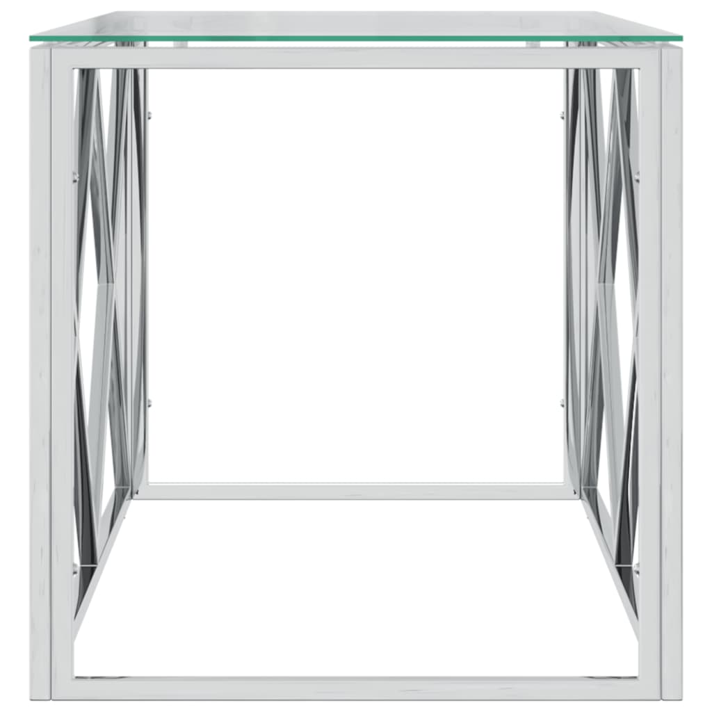 Table basse 110x45x45 cm en acier inoxydable et verre