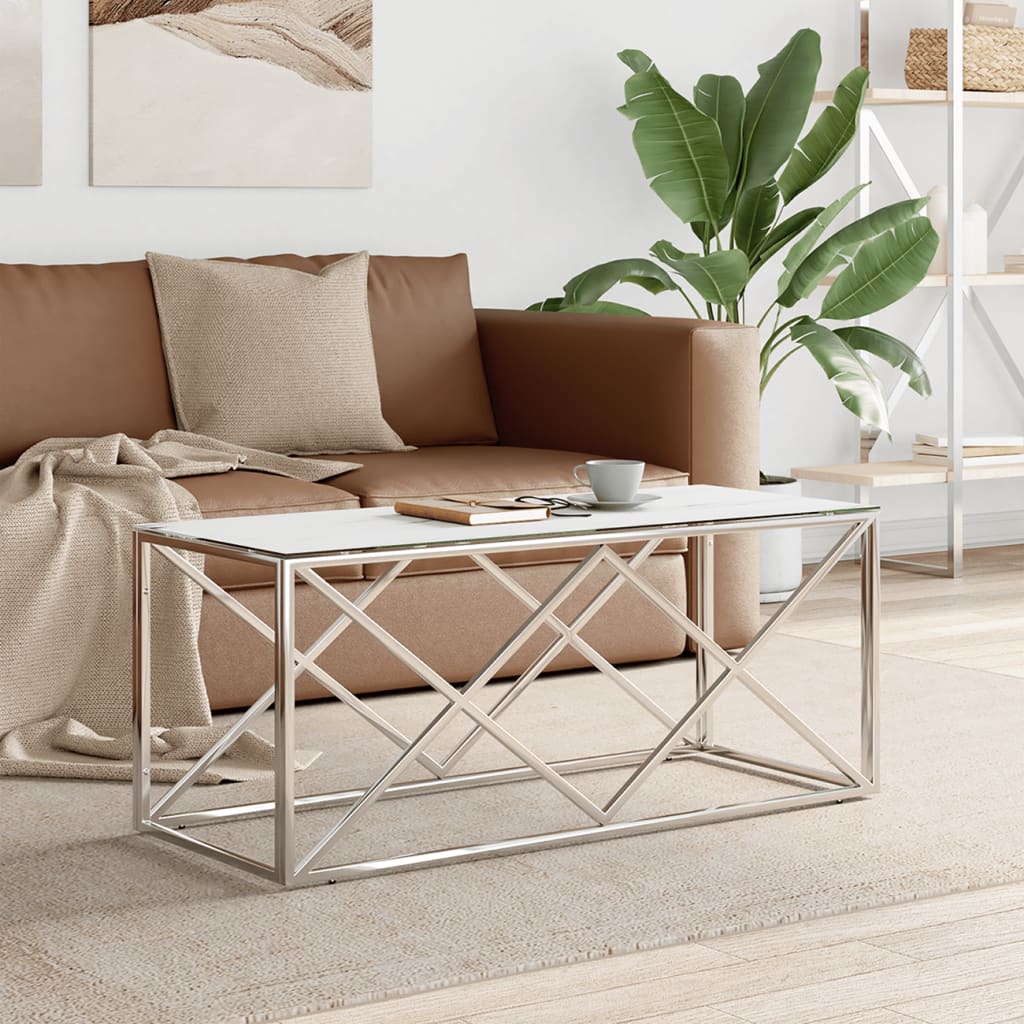 Table basse 110x45x45 cm en acier inoxydable et verre