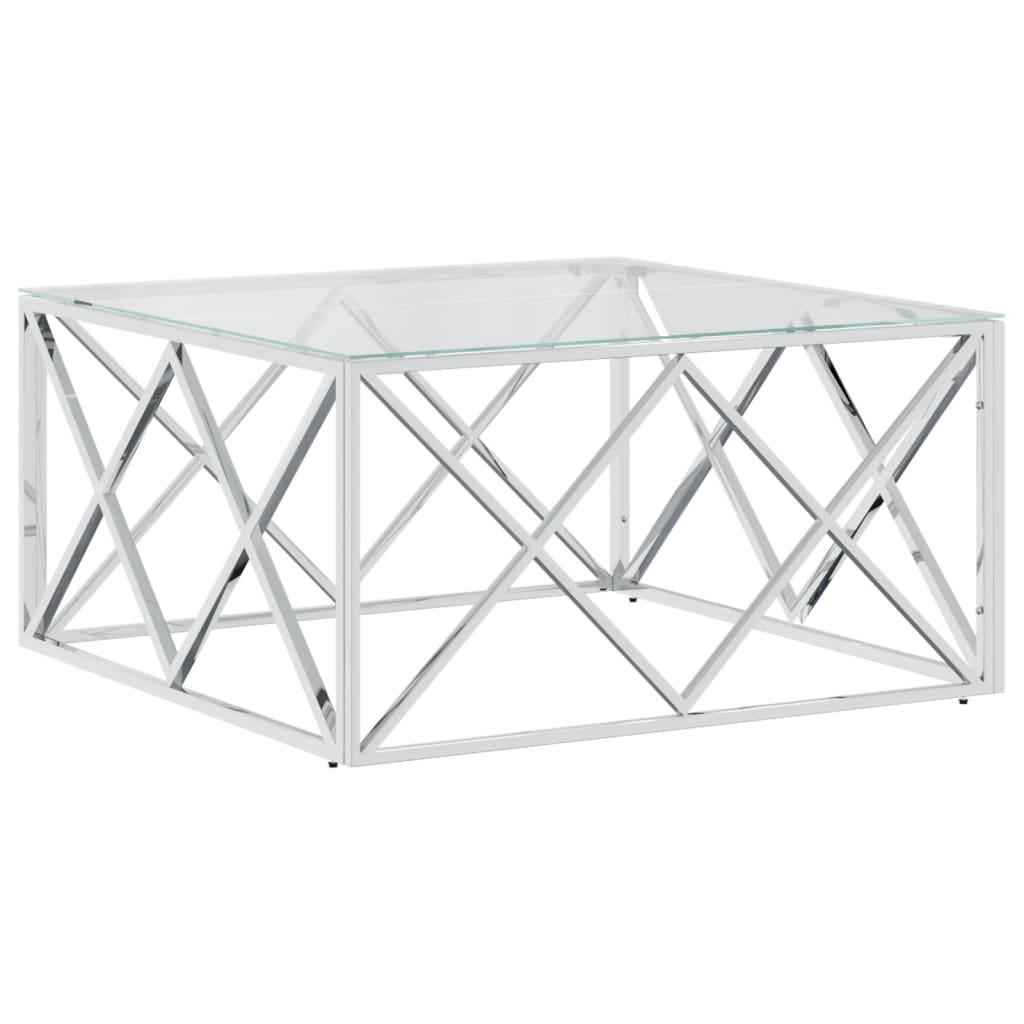 Table basse 80x80x40 cm en acier inoxydable et verre