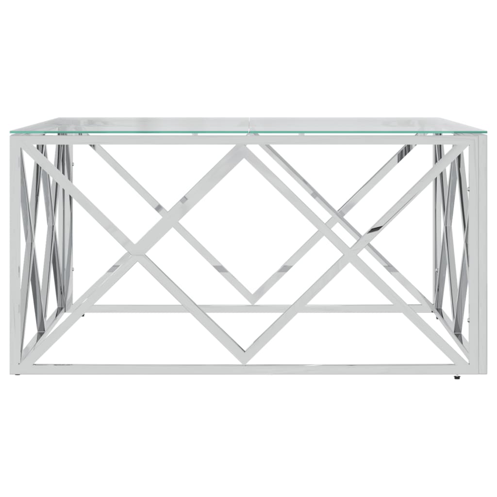 Table basse 80x80x40 cm en acier inoxydable et verre