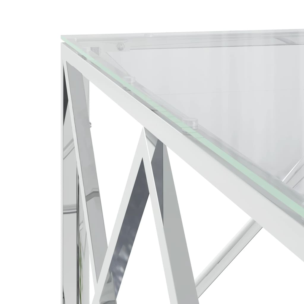 Table basse 80x80x40 cm en acier inoxydable et verre