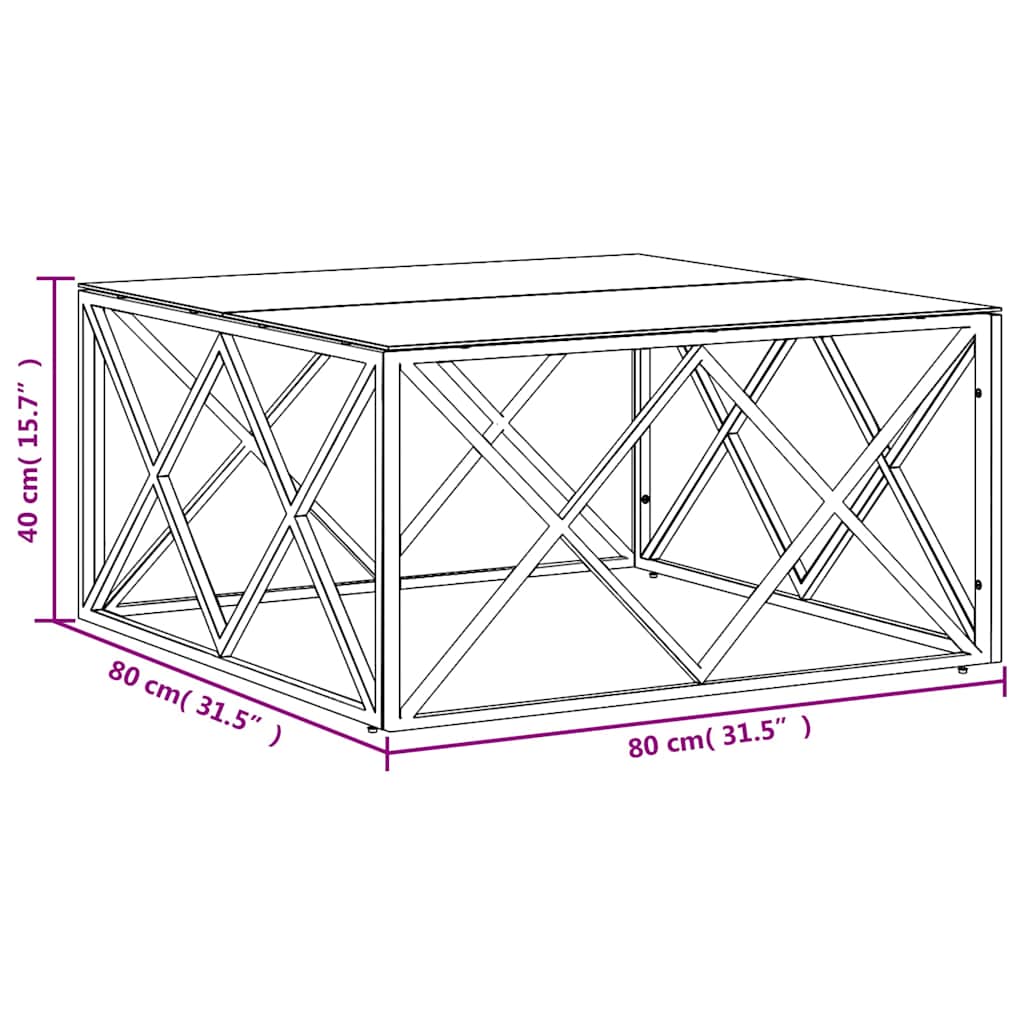 Couchtisch 80x80x40 cm Edelstahl und Glas