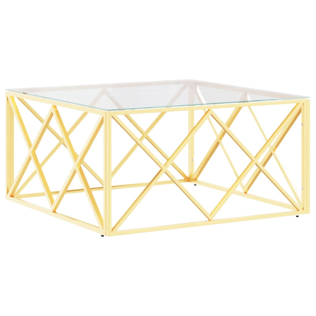 Table basse 80x80x40 cm en acier inoxydable et verre