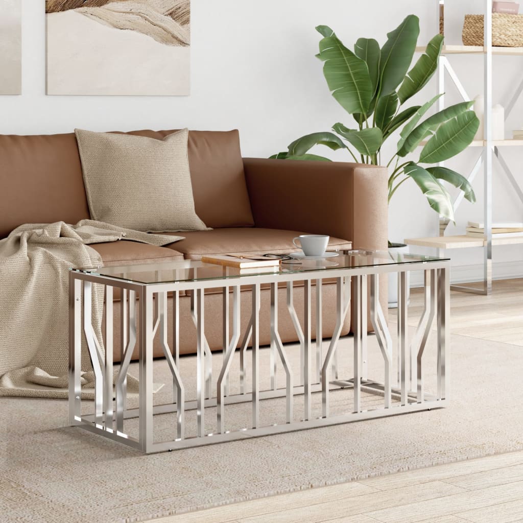 Table basse 110x45x45 cm en acier inoxydable et verre