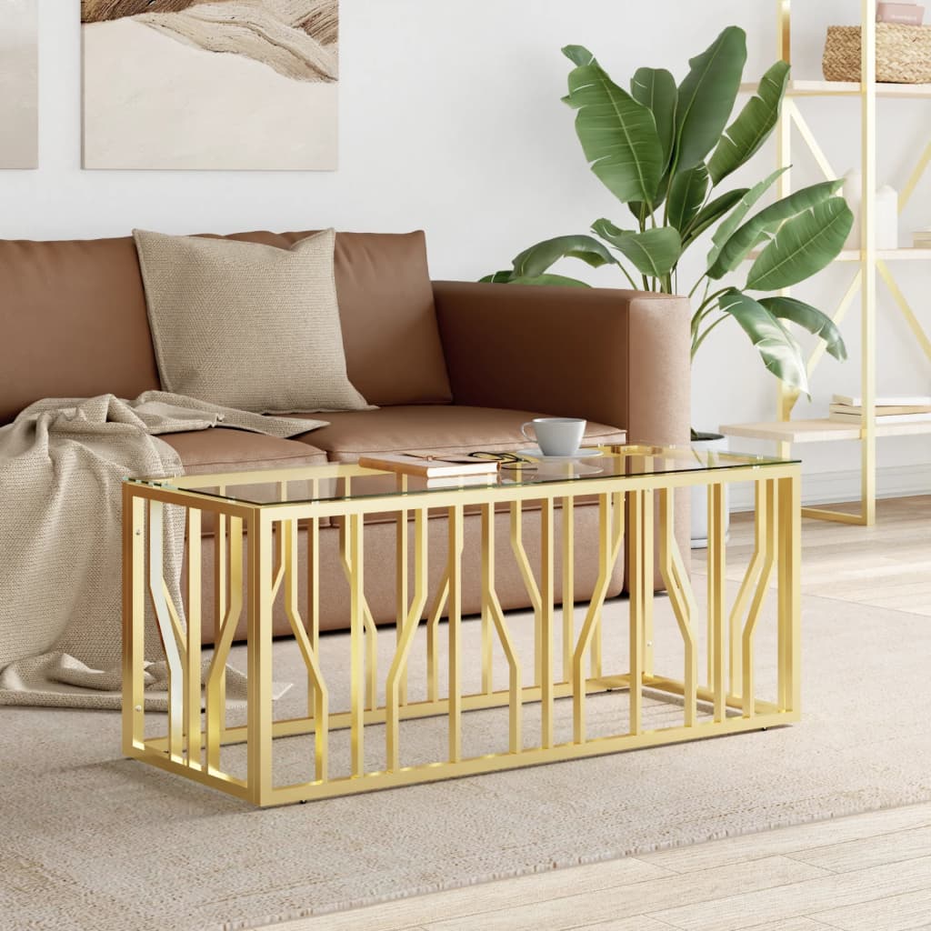 Table basse 110x45x45 cm en acier inoxydable et verre