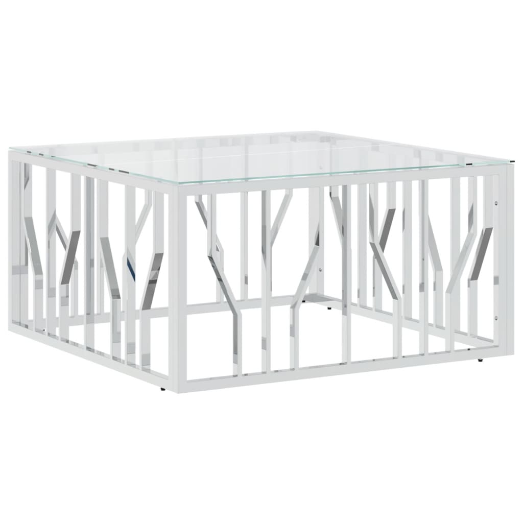 Table basse 80x80x40 cm en acier inoxydable et verre