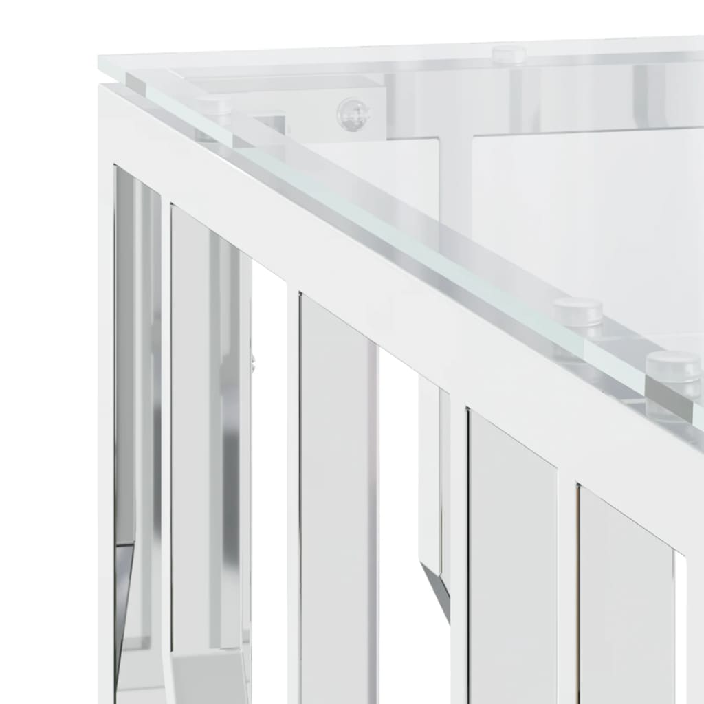 Table basse 80x80x40 cm en acier inoxydable et verre