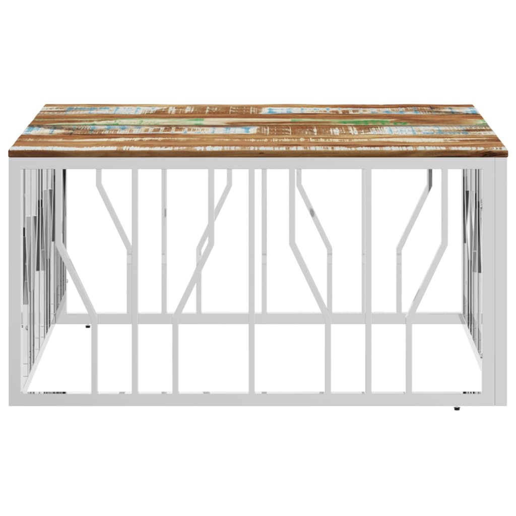 Table basse en acier inoxydable argenté et bois massif récupéré