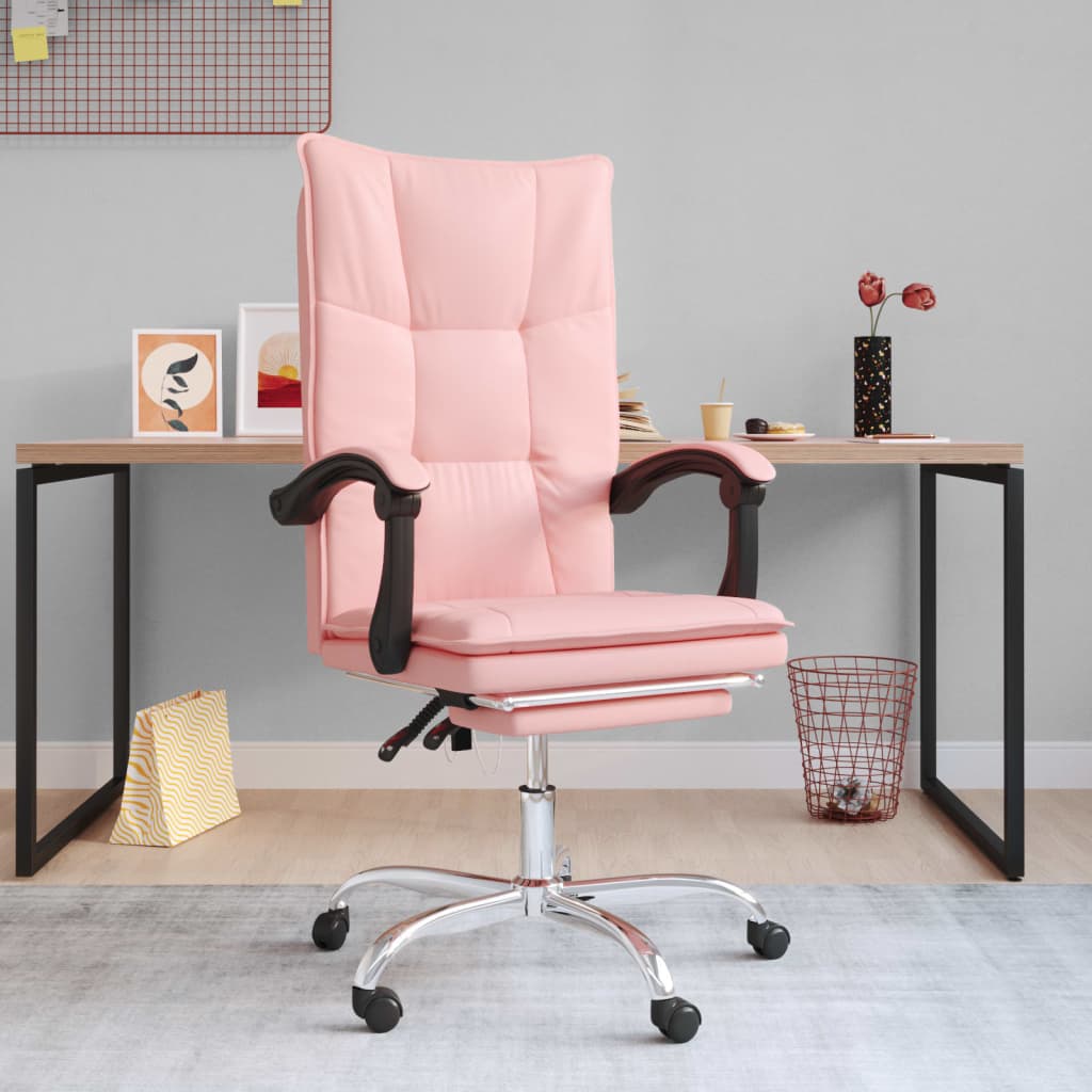 Chaise de bureau inclinable en cuir artificiel rose