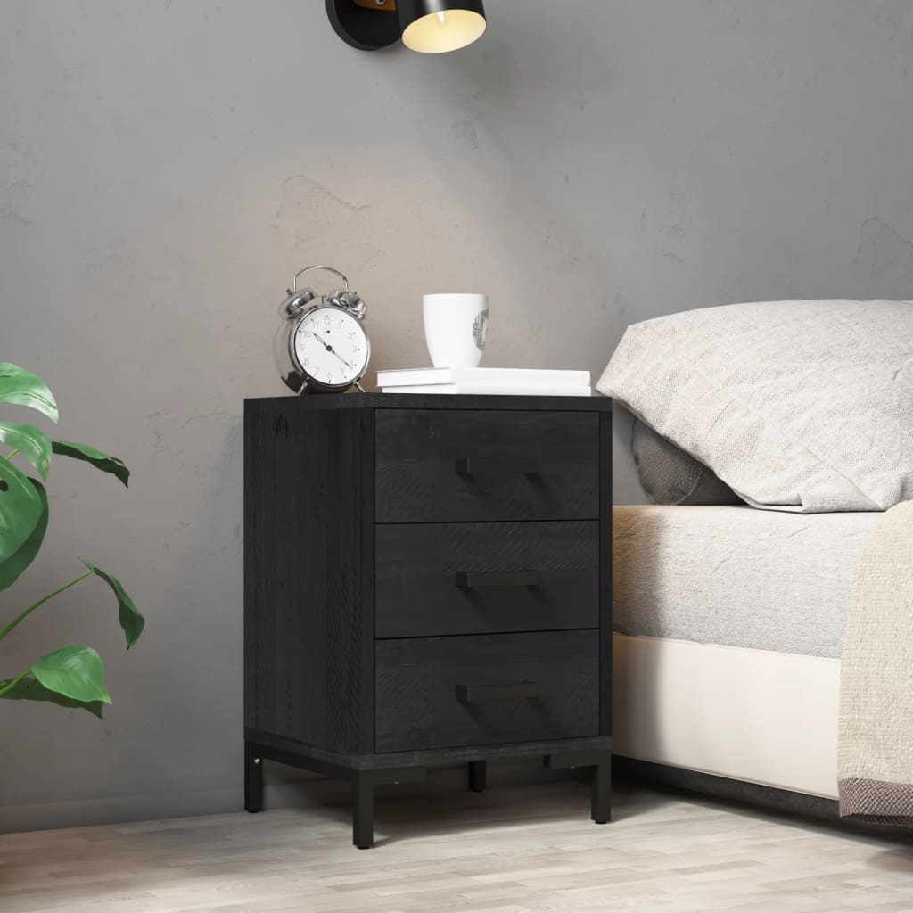 Bedside table black 40x30x55 cm solid pine wood