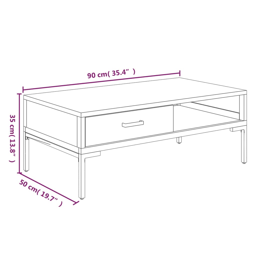 Table basse 90x50x35 cm en pin massif