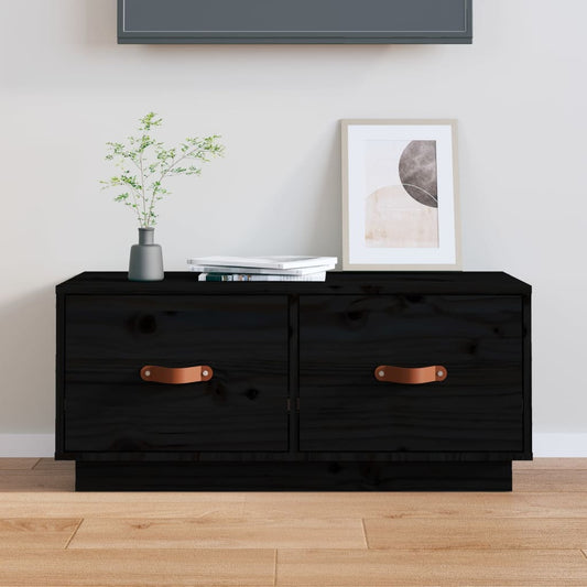 Meuble TV noir 80x34x35 cm en bois de pin massif