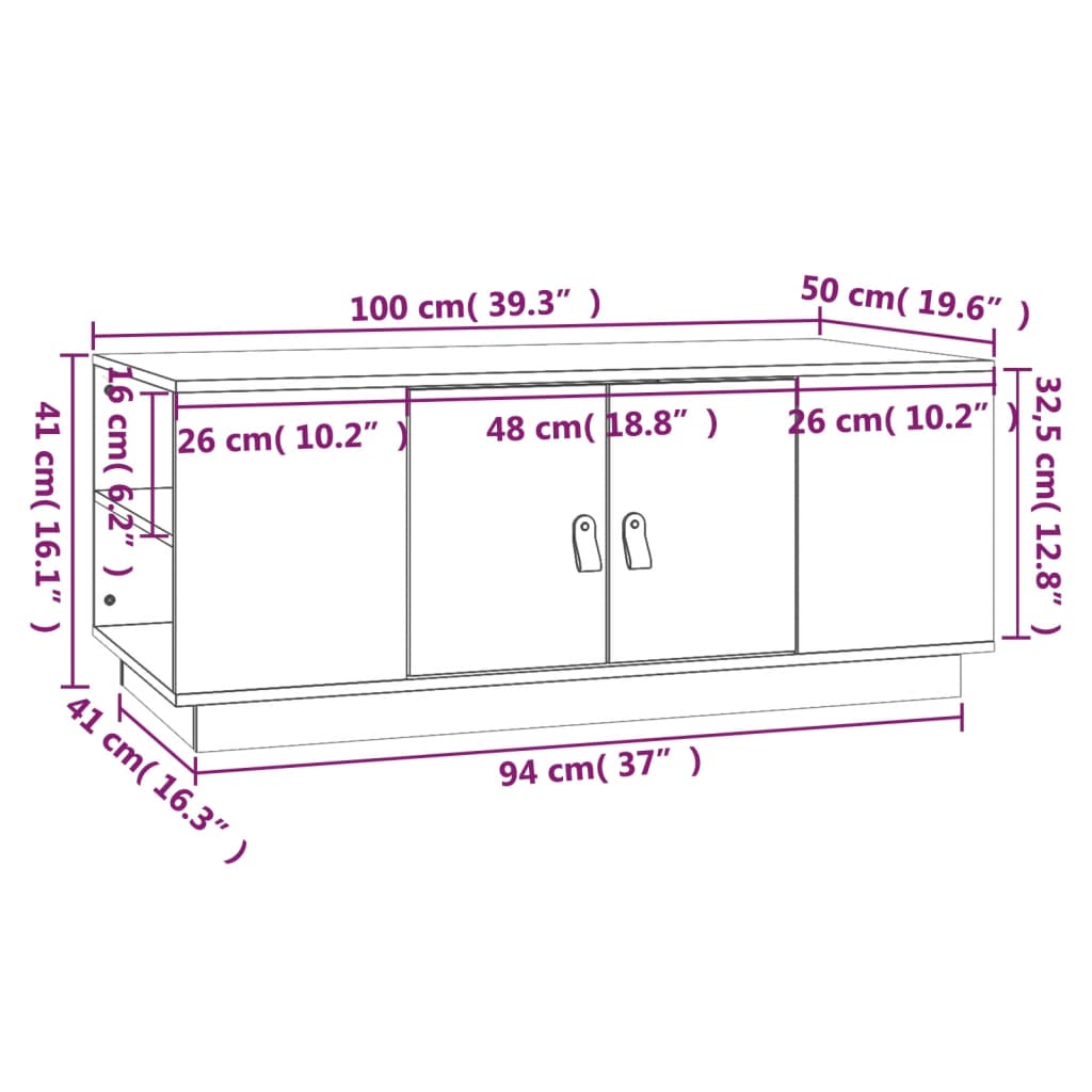 Coffee Table White 100x50x41 cm Solid Pine