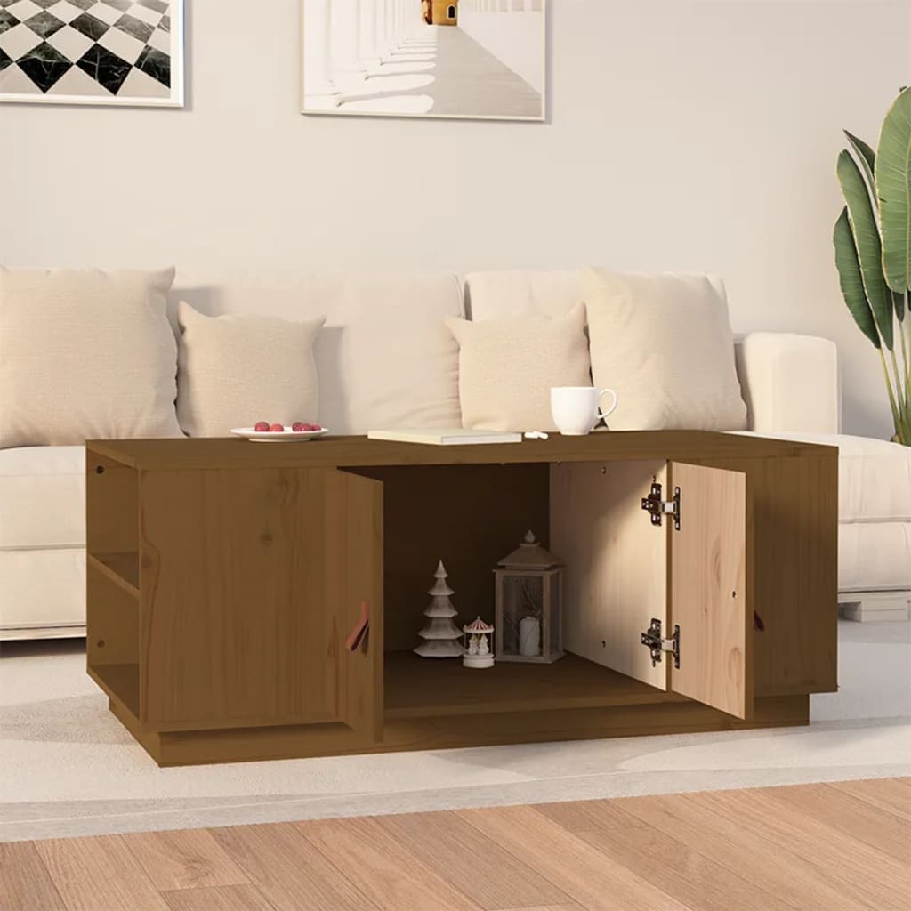 Table basse marron miel 100x50x41 cm en bois de pin massif