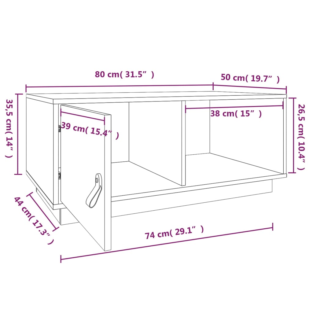 Couchtisch 80x50x35,5 cm Massivholz Kiefer