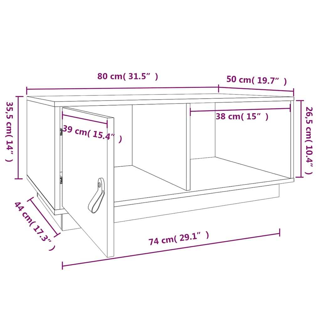 Couchtisch Grau 80x50x35,5 cm Massivholz Kiefer