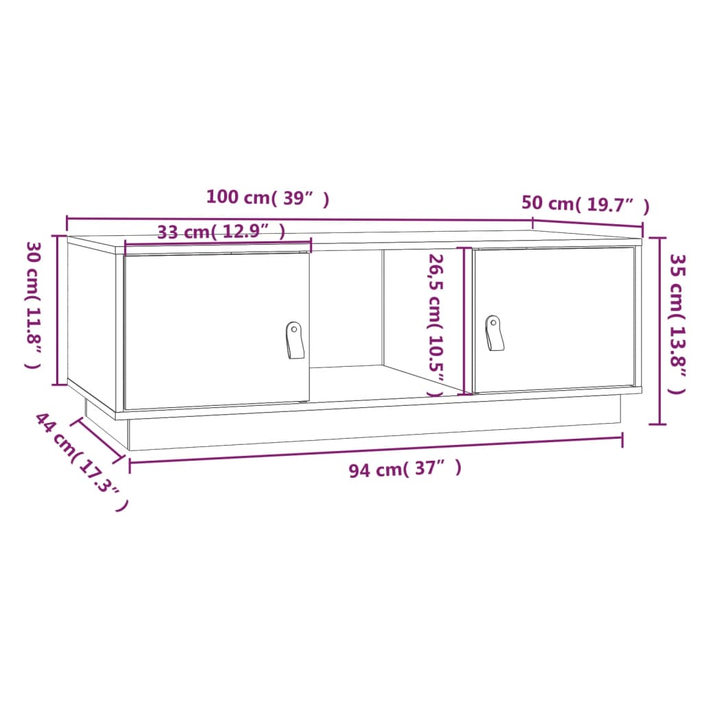Coffee table 100x50x35 cm solid pine wood