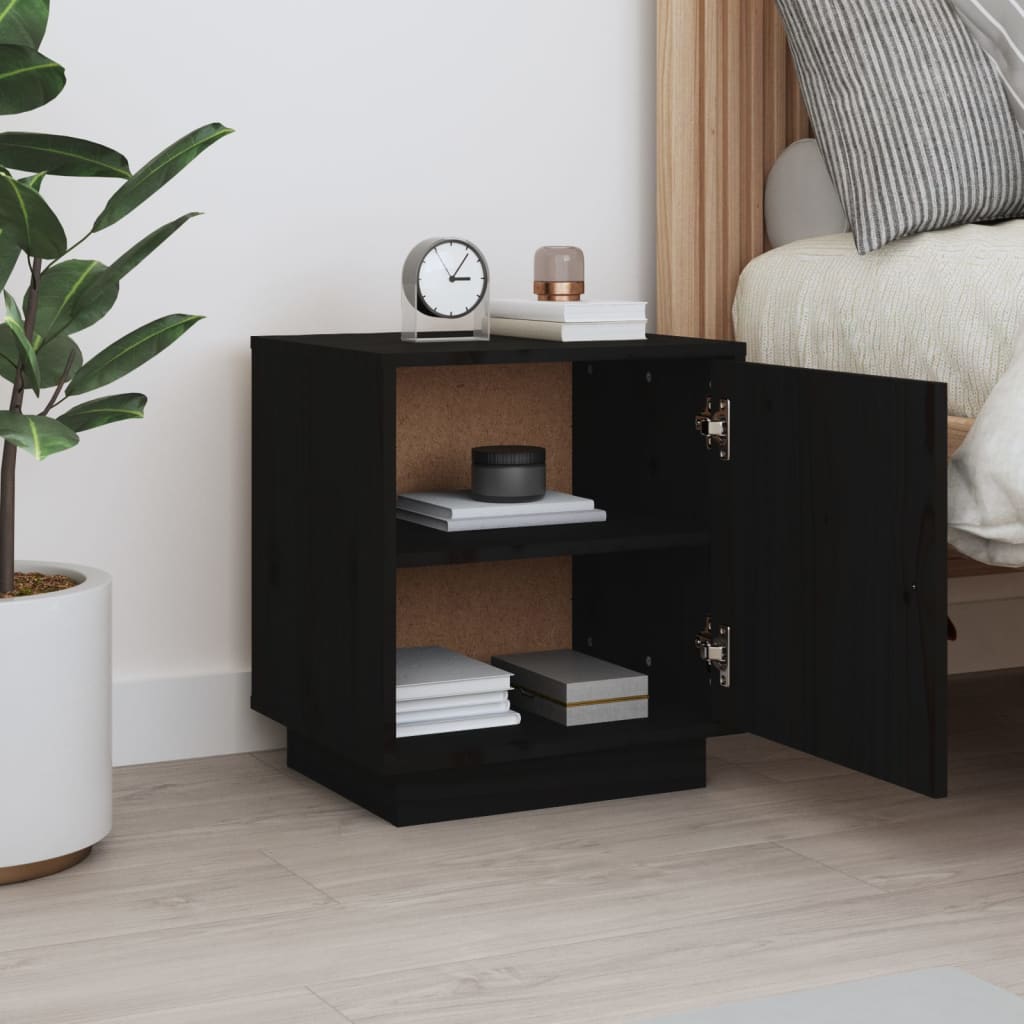 Bedside Table Black 40x34x45 cm Solid Pine