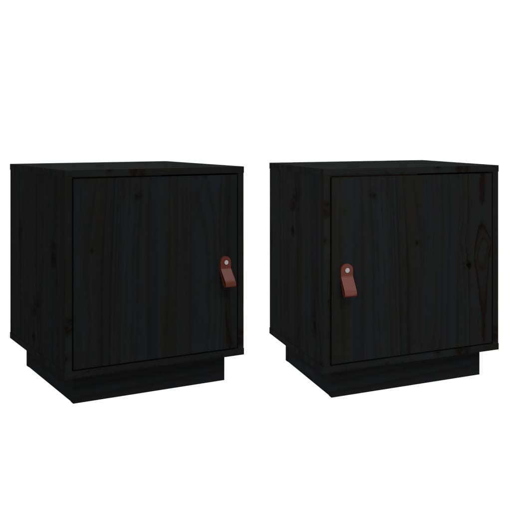 Tables de chevet 2 pcs. Noir 40x34x45 cm en bois de pin massif