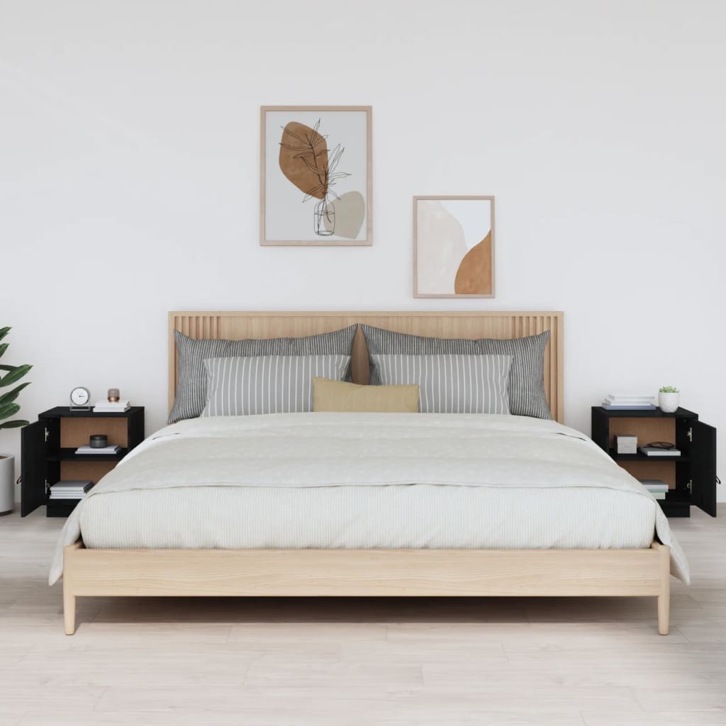 Tables de chevet 2 pcs. Noir 40x34x45 cm en bois de pin massif