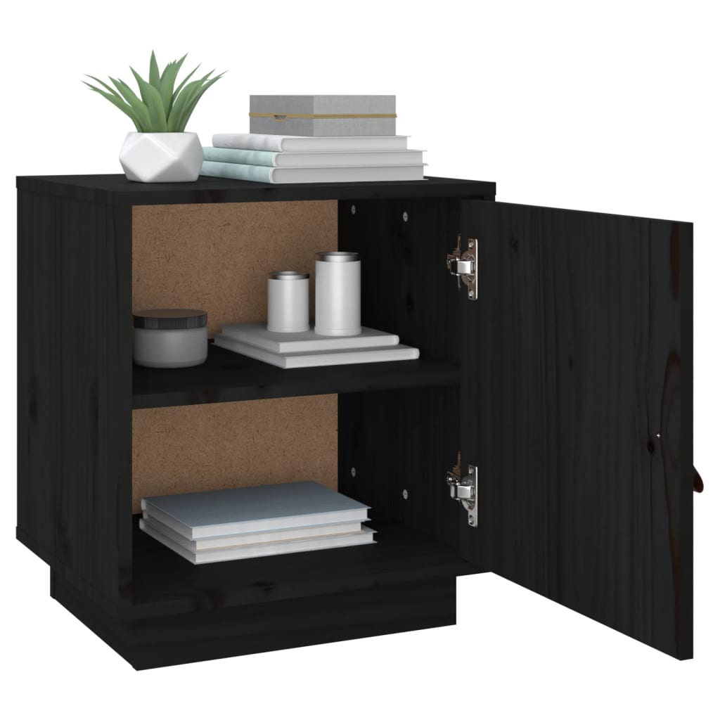 Tables de chevet 2 pcs. Noir 40x34x45 cm en bois de pin massif