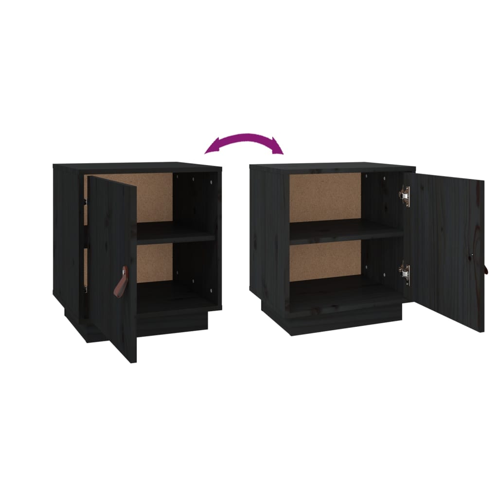 Tables de chevet 2 pcs. Noir 40x34x45 cm en bois de pin massif
