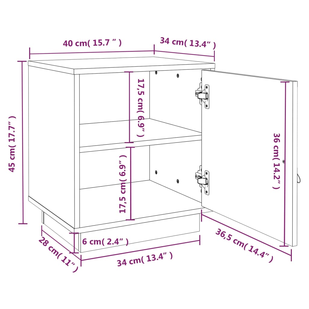 Tables de chevet 2 pcs. Noir 40x34x45 cm en bois de pin massif