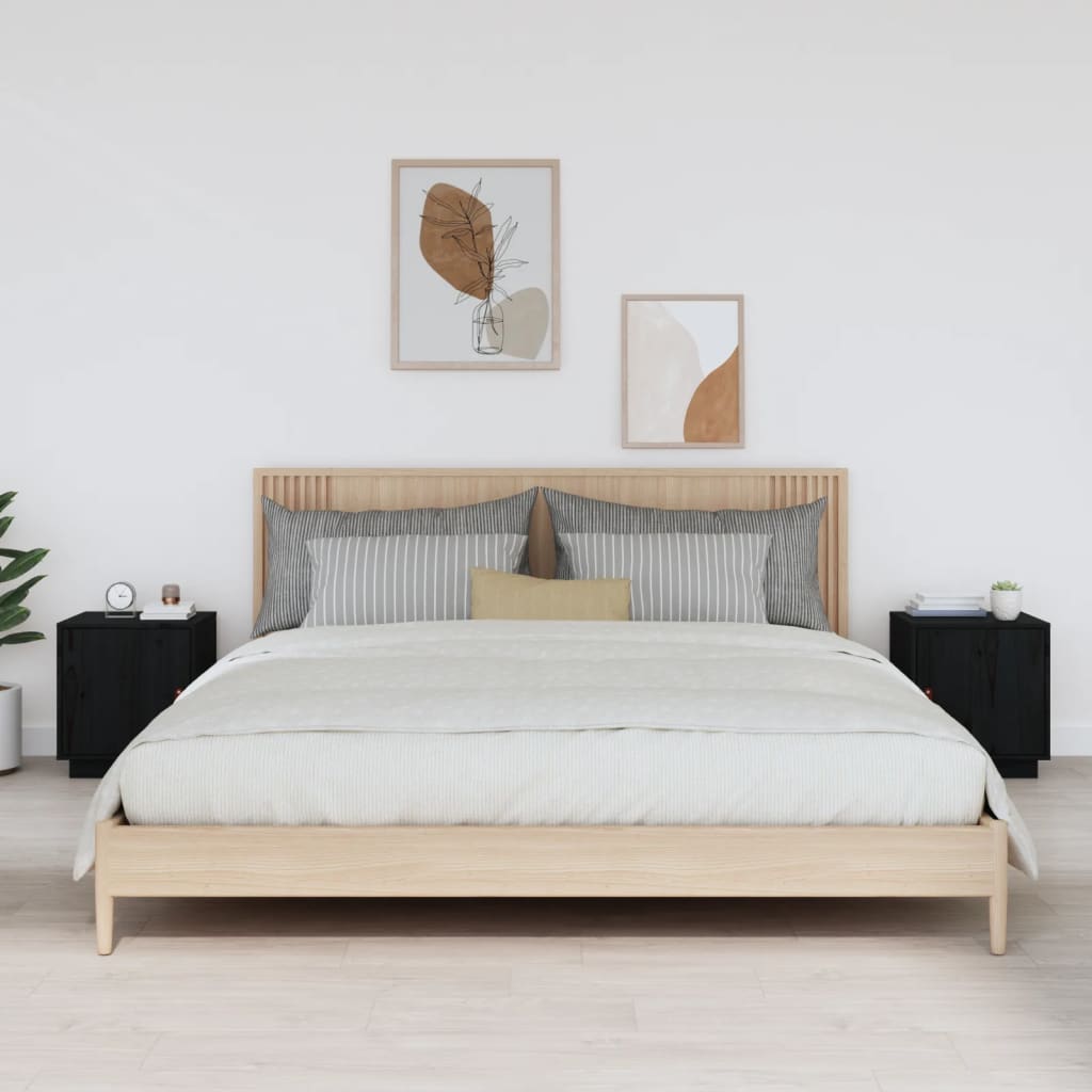 Tables de chevet 2 pcs. Noir 40x34x45 cm en bois de pin massif