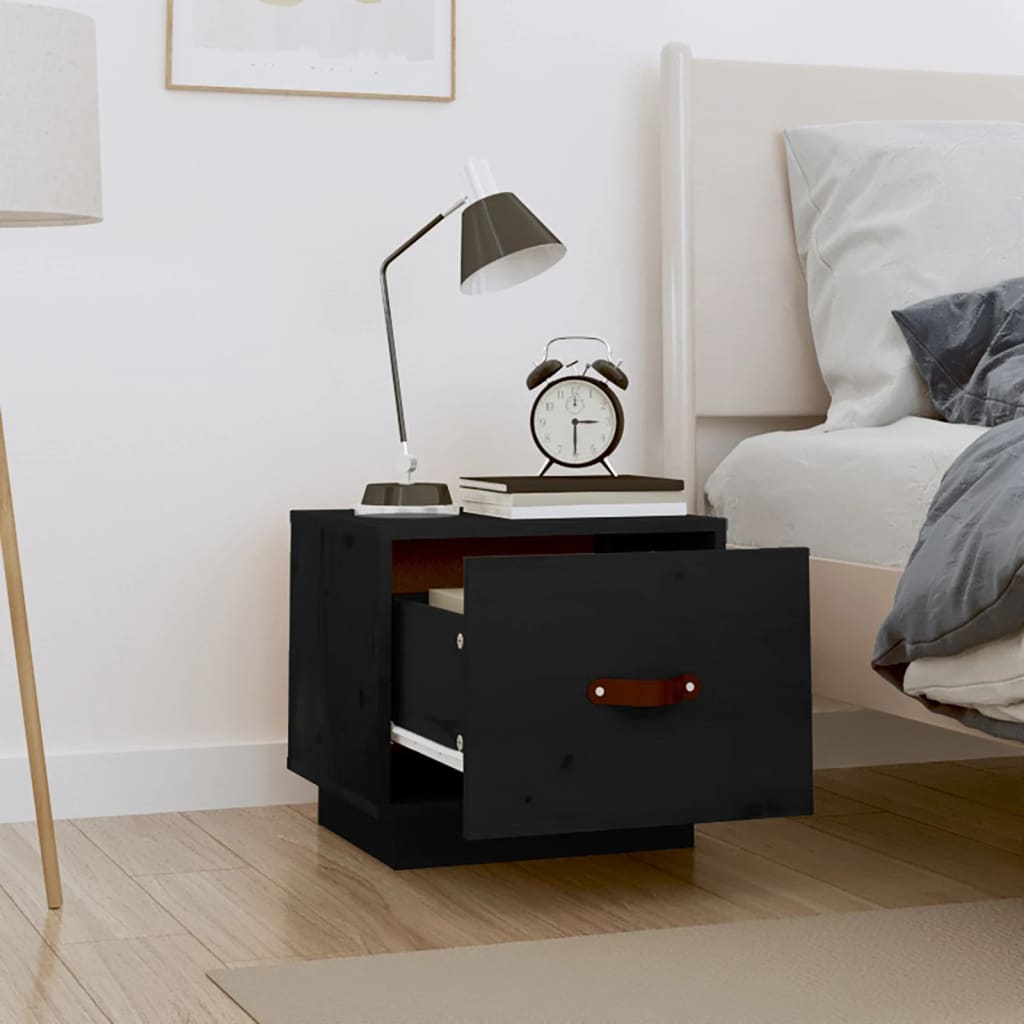 Bedside Table Black 40x34x35 cm Solid Pine