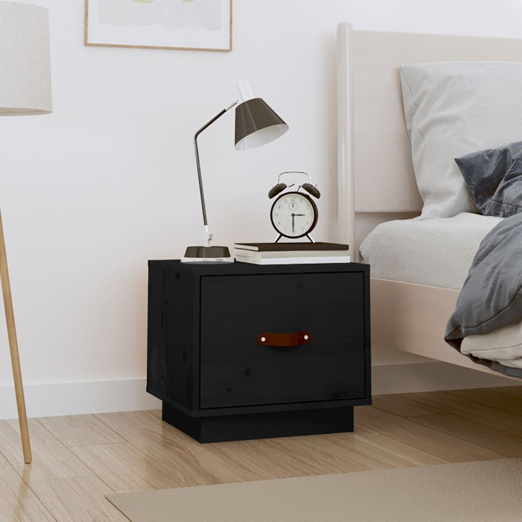 Bedside Table Black 40x34x35 cm Solid Pine