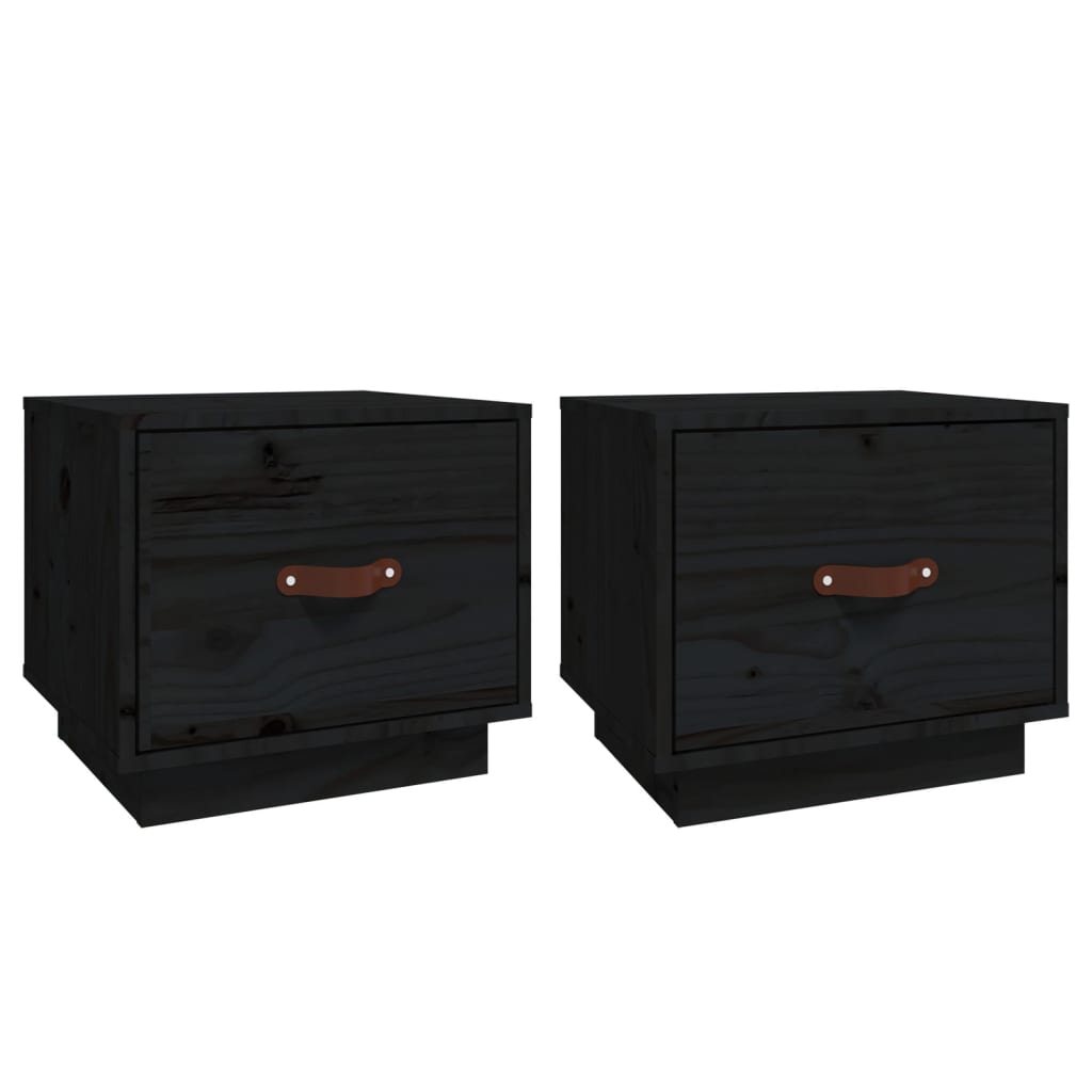 Tables de chevet 2 pcs. Noir 40x34x35 cm en bois de pin massif
