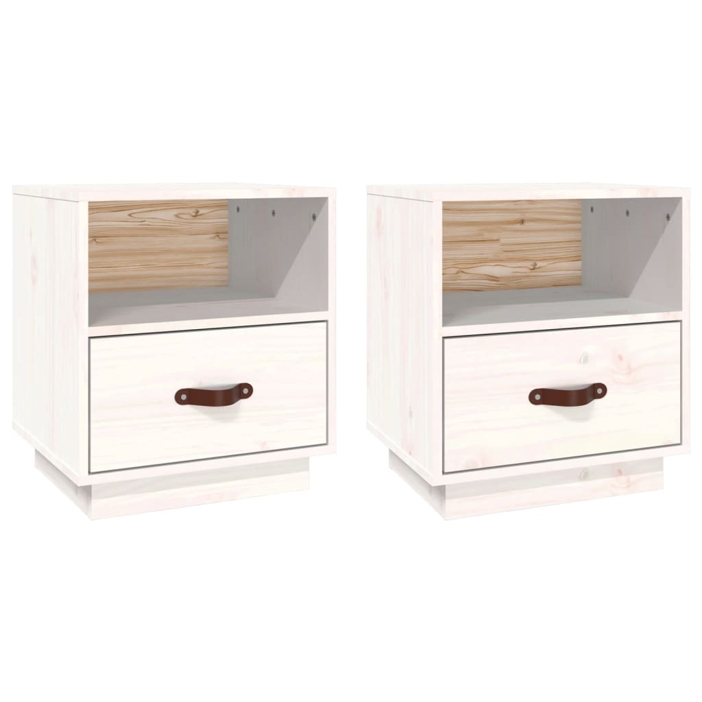 Bedside tables 2 pcs. White 40x34x45 cm solid pine wood