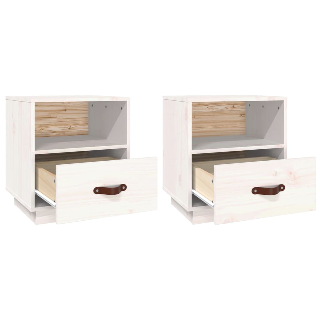 Bedside tables 2 pcs. White 40x34x45 cm solid pine wood