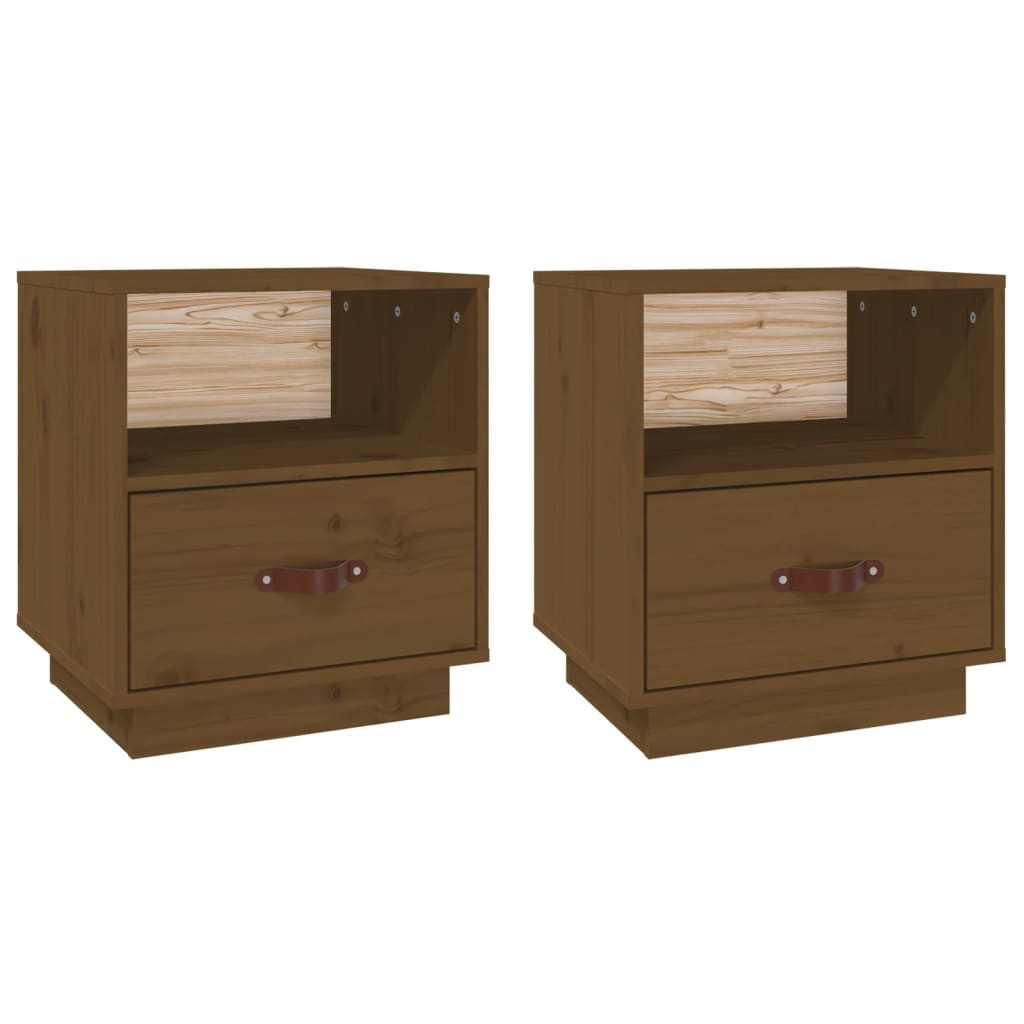 Tables de chevet 2 pcs. marron miel 40x34x45 cm en bois de pin massif
