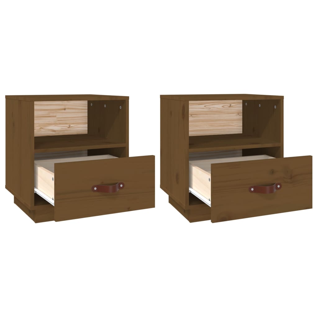 Tables de chevet 2 pcs. marron miel 40x34x45 cm en bois de pin massif