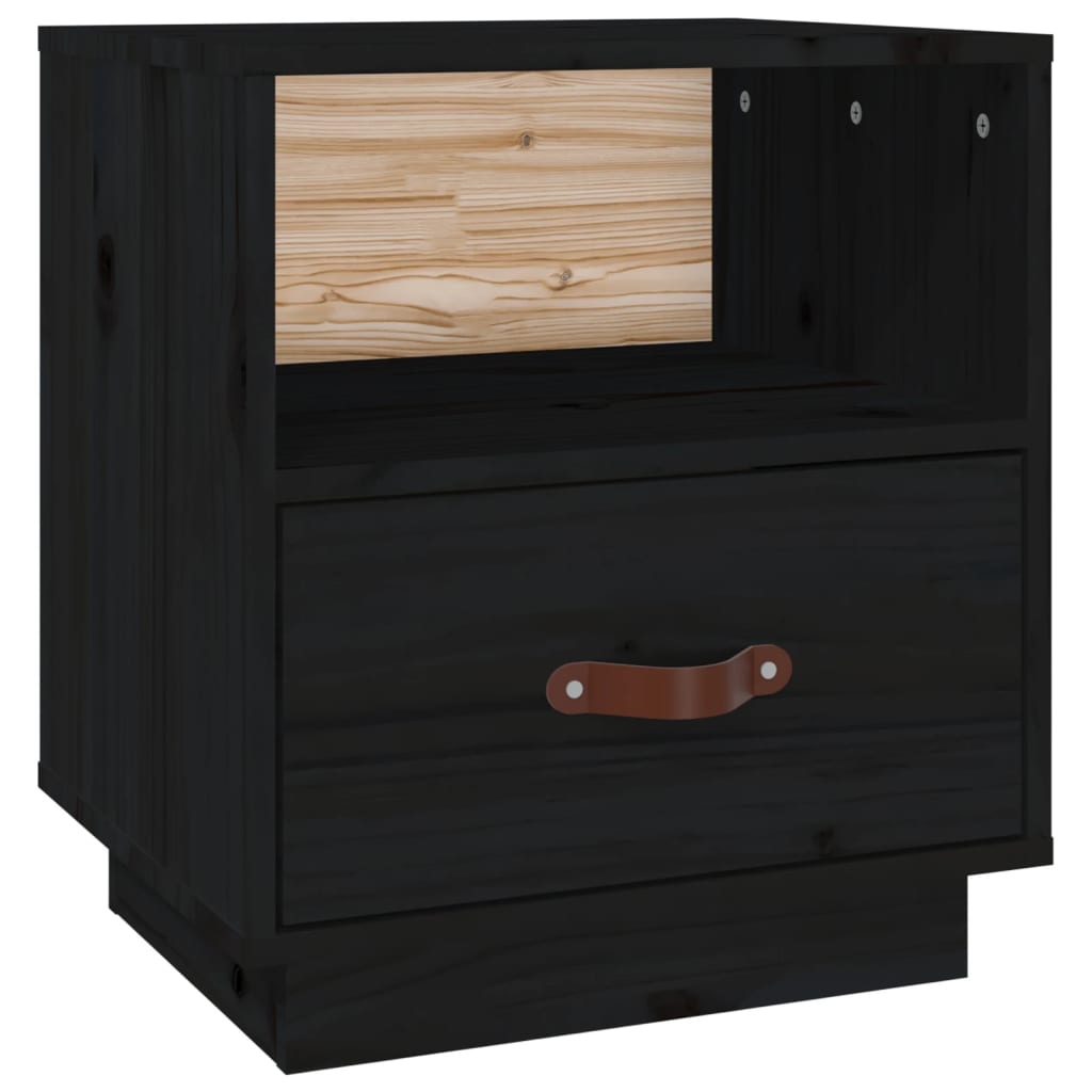 Bedside Table Black 40x34x45 cm Solid Pine