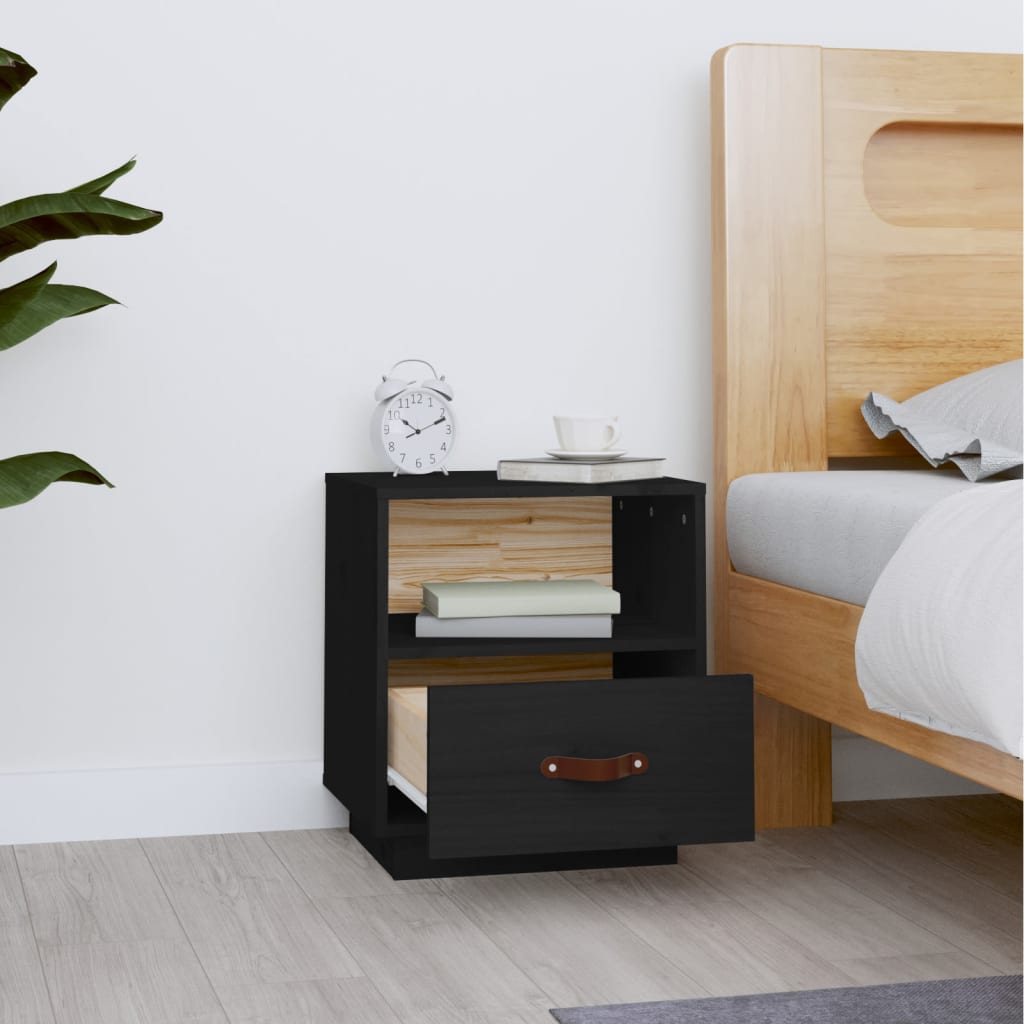 Bedside Table Black 40x34x45 cm Solid Pine