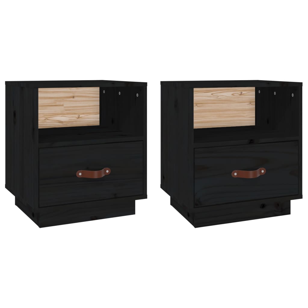 Tables de chevet 2 pcs. Noir 40x34x45 cm en bois de pin massif
