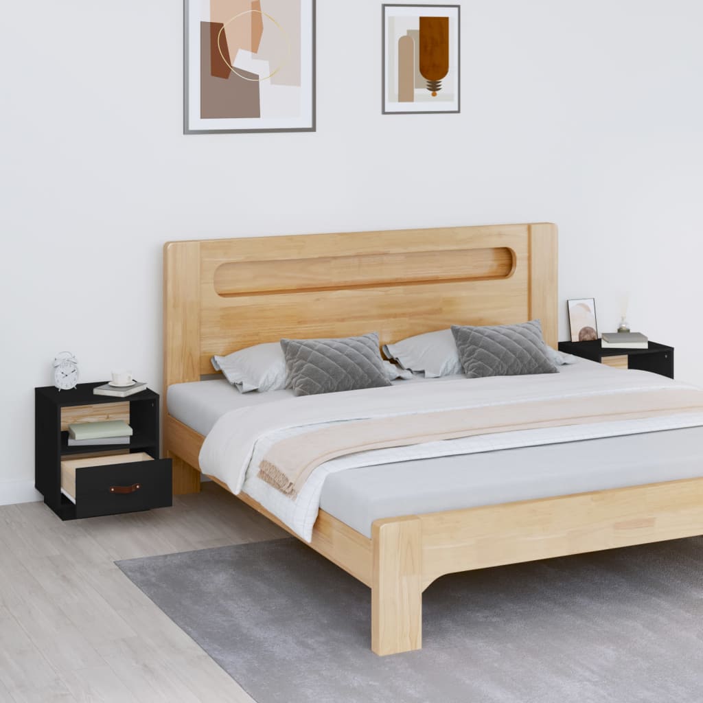 Tables de chevet 2 pcs. Noir 40x34x45 cm en bois de pin massif