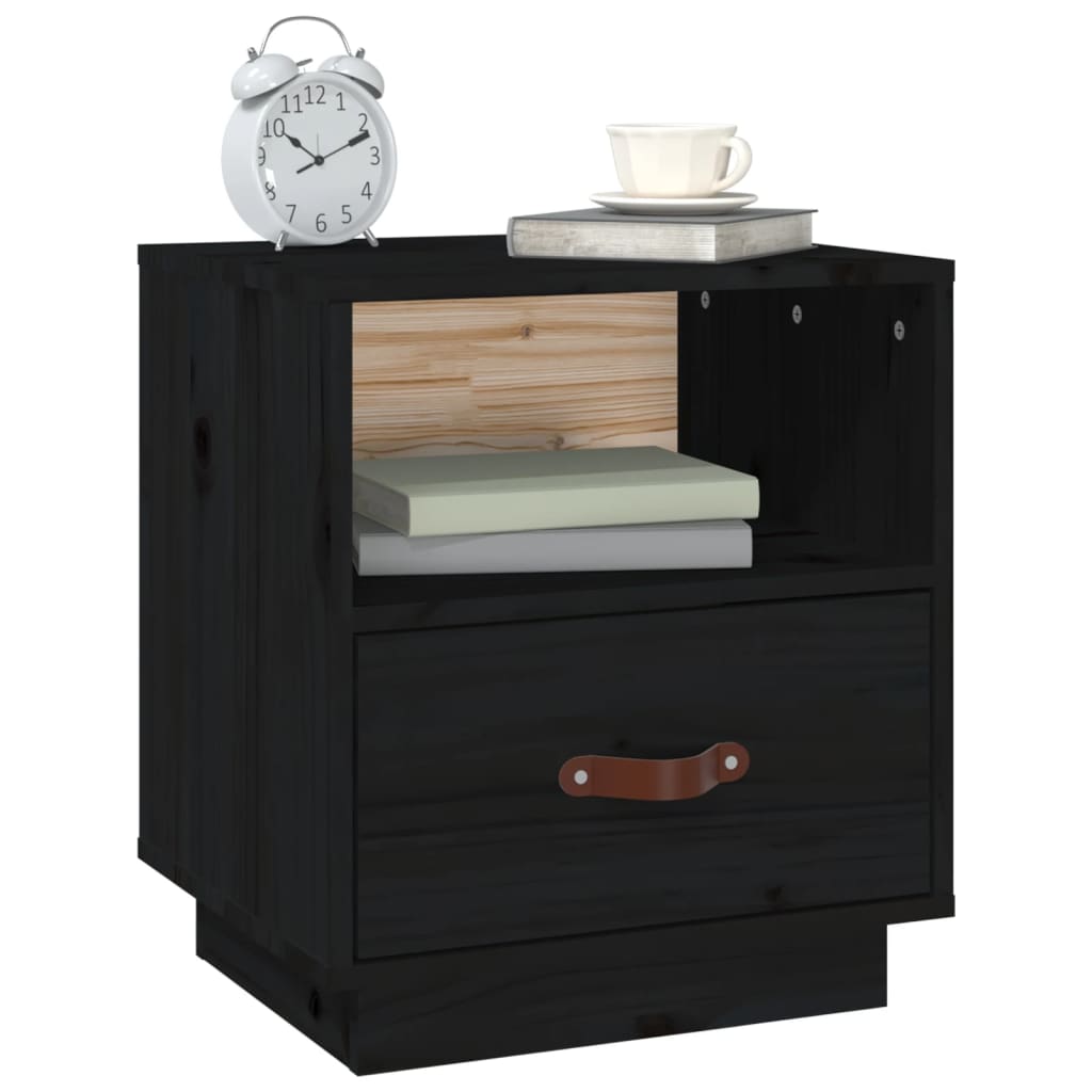 Tables de chevet 2 pcs. Noir 40x34x45 cm en bois de pin massif