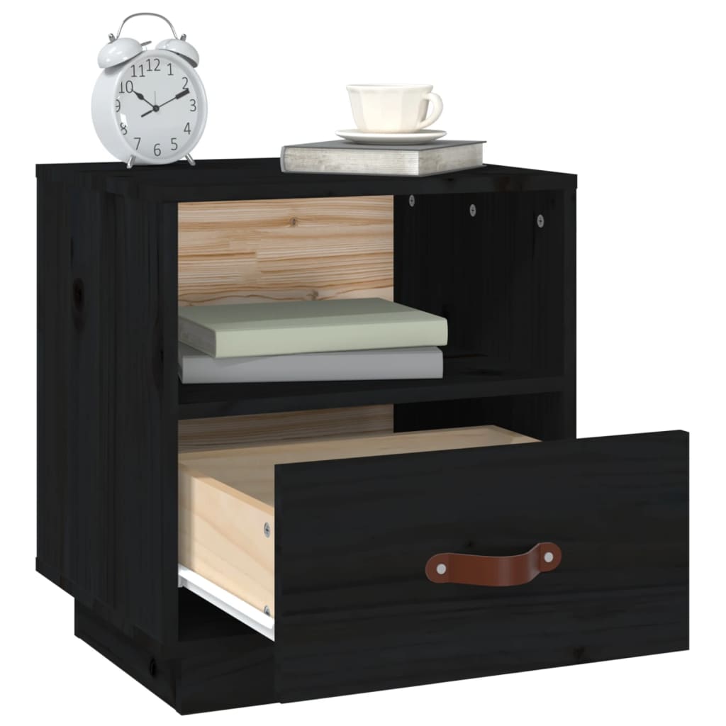 Tables de chevet 2 pcs. Noir 40x34x45 cm en bois de pin massif