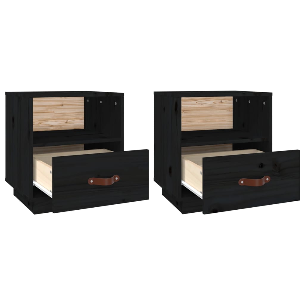Tables de chevet 2 pcs. Noir 40x34x45 cm en bois de pin massif