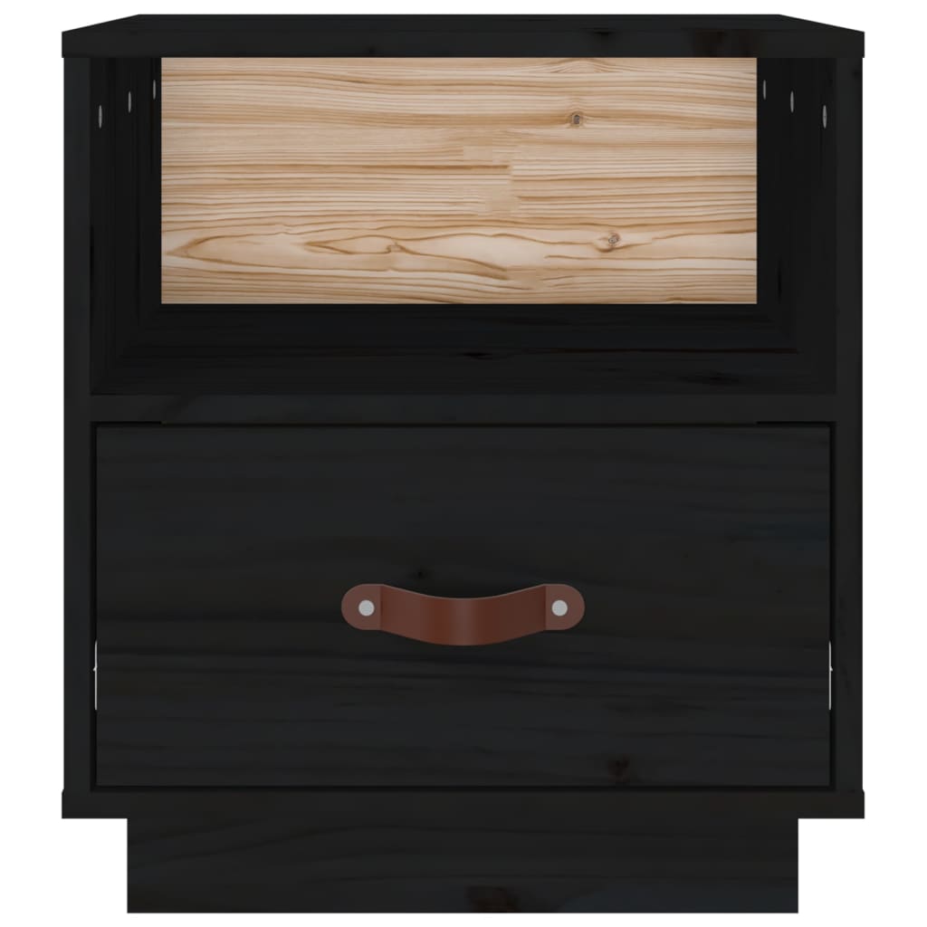 Tables de chevet 2 pcs. Noir 40x34x45 cm en bois de pin massif