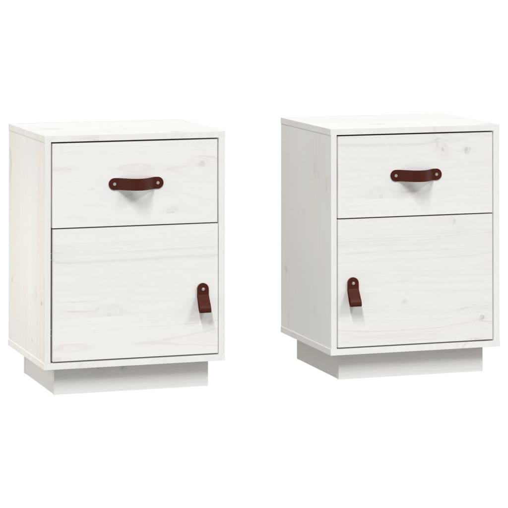 Bedside tables 2 pcs. White 40x34x55 cm solid pine wood