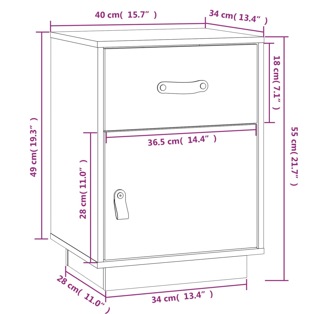 Bedside tables 2 pcs. White 40x34x55 cm solid pine wood