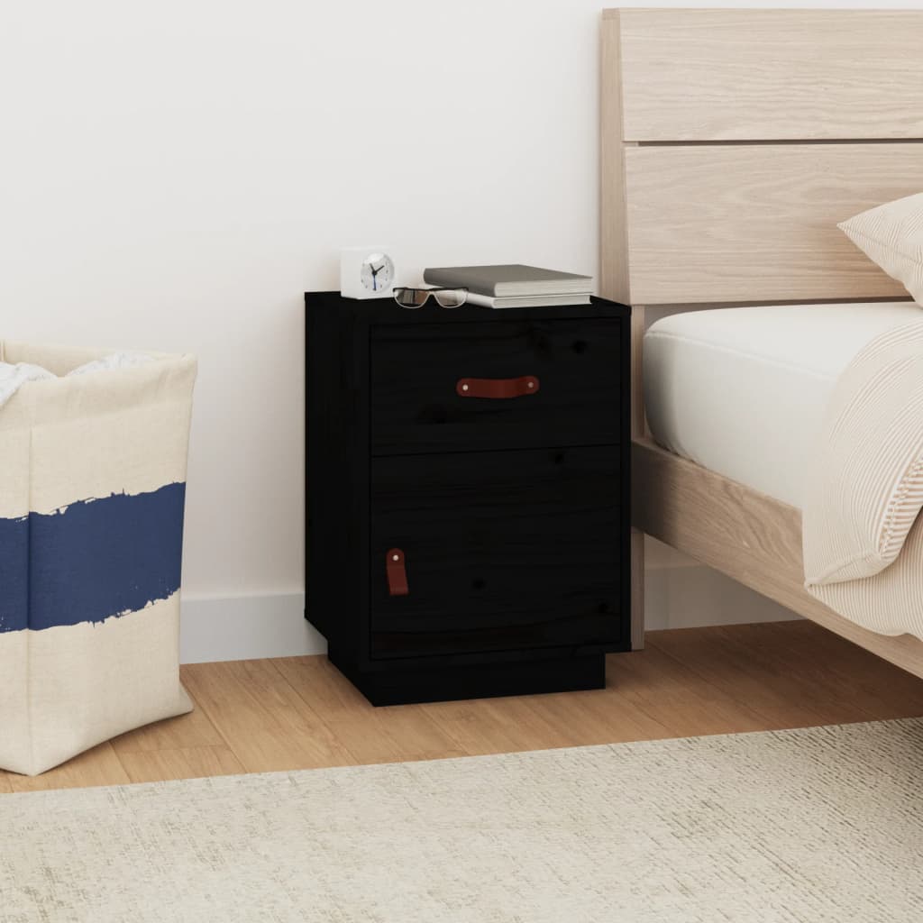 Bedside Table Black 40x34x55 cm Solid Pine
