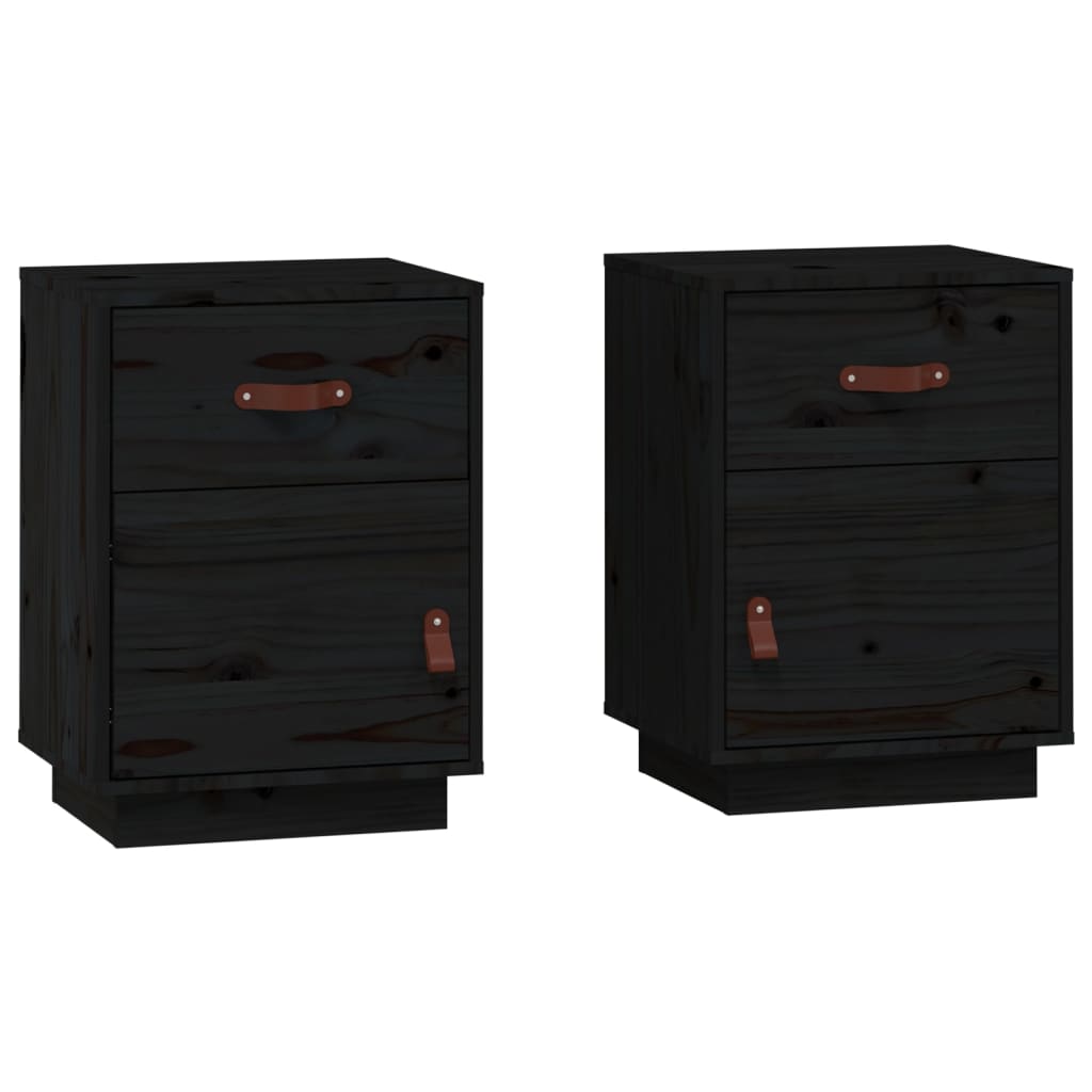 Tables de chevet 2 pcs. Noir 40x34x55 cm en bois de pin massif