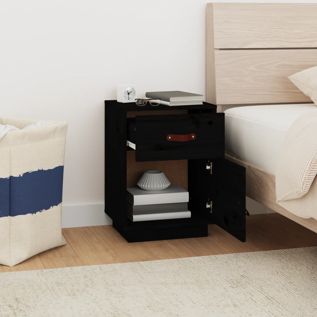 Tables de chevet 2 pcs. Noir 40x34x55 cm en bois de pin massif